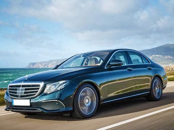 Black Mercedes E-Class sedan for professional private car transfers on the Amalfi Coast